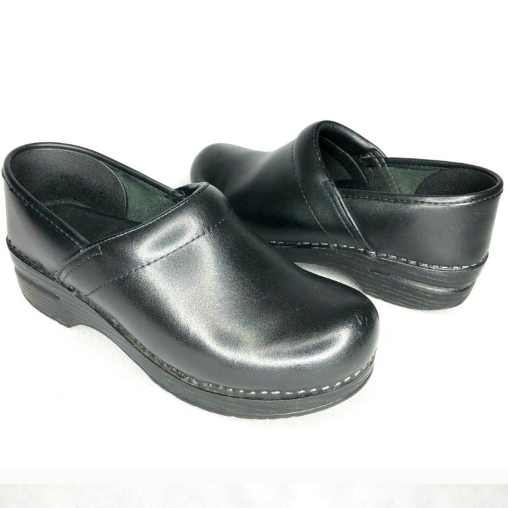 Dansko Black Leather Clogs, 39